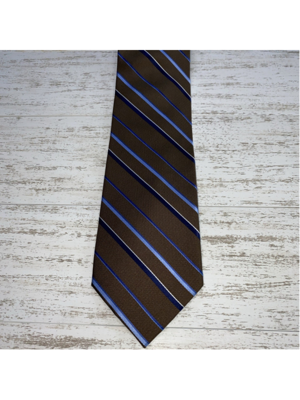 Vintage Beau Brummell Soho Silk Tie Brown Blue Striped 58” 3.5” Handmade Necktie